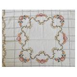 Vintage Embroidered Tablecloth with Floral Design
