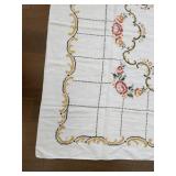 Vintage Embroidered Tablecloth with Floral Design