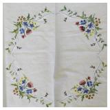 Vintage Embroidered Floral Tablecloth with Lace Trim