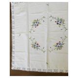 Vintage Embroidered Floral Tablecloth with Lace Trim