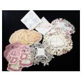 Collection of Vintage Embroidered Doilies, Handkerchiefs, and Crocheted Linens