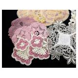 Collection of Vintage Embroidered Doilies, Handkerchiefs, and Crocheted Linens