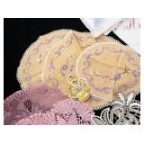 Collection of Vintage Embroidered Doilies, Handkerchiefs, and Crocheted Linens