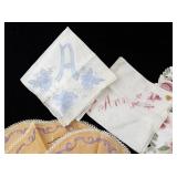 Collection of Vintage Embroidered Doilies, Handkerchiefs, and Crocheted Linens