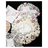 Collection of Vintage Embroidered Doilies, Handkerchiefs, and Crocheted Linens
