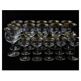 Set of 21 Crystal Stemware Glasses with Gold Trim - 10 Small, 11 Large