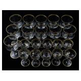 Set of 21 Crystal Stemware Glasses with Gold Trim - 10 Small, 11 Large