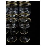 Set of 21 Crystal Stemware Glasses with Gold Trim - 10 Small, 11 Large