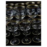 Set of 21 Crystal Stemware Glasses with Gold Trim - 10 Small, 11 Large