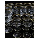 Set of 21 Crystal Stemware Glasses with Gold Trim - 10 Small, 11 Large