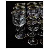 Set of 21 Crystal Stemware Glasses with Gold Trim - 10 Small, 11 Large