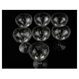 Set of 7 Vintage Etched Glass Champagne Coupes