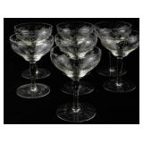 Set of 7 Vintage Etched Glass Champagne Coupes