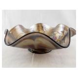 Antique Iridescent Carnival Glass Bowl with Grape and Leaf Design