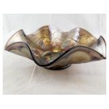 Antique Iridescent Carnival Glass Bowl with Grape and Leaf Design