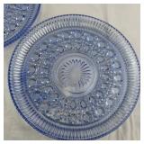 Pair of Blue Pressed Glass Plates with Sunburst Pattern, 11 Inches