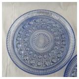 Pair of Blue Pressed Glass Plates with Sunburst Pattern, 11 Inches
