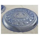 Pair of Blue Pressed Glass Plates with Sunburst Pattern, 11 Inches