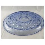 Pair of Blue Pressed Glass Plates with Sunburst Pattern, 11 Inches