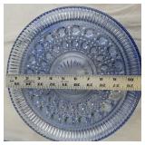 Pair of Blue Pressed Glass Plates with Sunburst Pattern, 11 Inches
