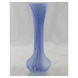 Blue Satin Glass Bud Vase with Swirl Pattern