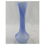 Blue Satin Glass Bud Vase with Swirl Pattern