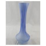 Blue Satin Glass Bud Vase with Swirl Pattern