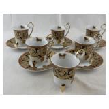 Set of 5 Fine Porcelain Demitasse Cups and Saucers with Gold and Butterfly Accents