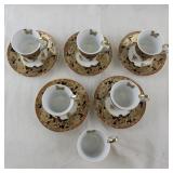 Set of 5 Fine Porcelain Demitasse Cups and Saucers with Gold and Butterfly Accents