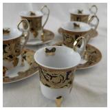 Set of 5 Fine Porcelain Demitasse Cups and Saucers with Gold and Butterfly Accents