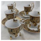 Set of 5 Fine Porcelain Demitasse Cups and Saucers with Gold and Butterfly Accents