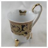 Set of 5 Fine Porcelain Demitasse Cups and Saucers with Gold and Butterfly Accents