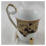 Set of 5 Fine Porcelain Demitasse Cups and Saucers with Gold and Butterfly Accents