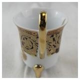 Set of 5 Fine Porcelain Demitasse Cups and Saucers with Gold and Butterfly Accents
