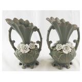 Pair of Japanese Ucagco Art Deco Footed Floral Vases with Handles