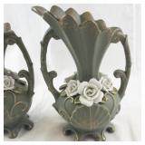 Pair of Japanese Ucagco Art Deco Footed Floral Vases with Handles