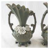 Pair of Japanese Ucagco Art Deco Footed Floral Vases with Handles