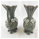 Pair of Japanese Ucagco Art Deco Footed Floral Vases with Handles