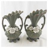 Pair of Japanese Ucagco Art Deco Footed Floral Vases with Handles