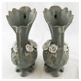 Pair of Japanese Ucagco Art Deco Footed Floral Vases with Handles
