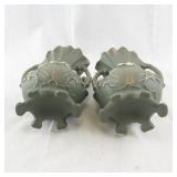 Pair of Japanese Ucagco Art Deco Footed Floral Vases with Handles