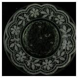 Vintage Green Uranium Glass Plate with Etched Floral Design