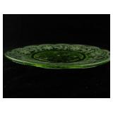 Vintage Green Uranium Glass Plate with Etched Floral Design