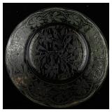 Vintage Green Uranium Glass Plate with Etched Floral Design