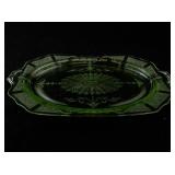 Vintage Green Uranium Glass Oval Serving Platter with Etched Design