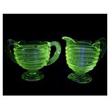 Vintage Uranium Glass Creamer and Sugar Set