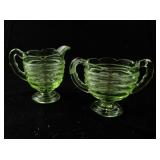 Vintage Uranium Glass Creamer and Sugar Set