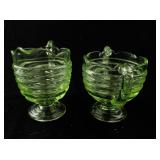 Vintage Uranium Glass Creamer and Sugar Set