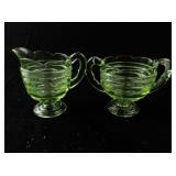 Vintage Uranium Glass Creamer and Sugar Set