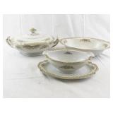 Noritake Rose China Serving Set with Tureen, Gravy Boat, and Oval Bowl